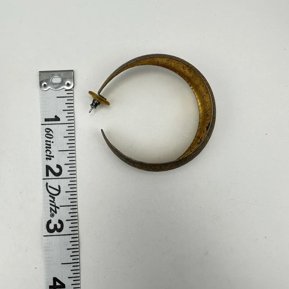 Vintage 80s Gold‎ Tone Textured Hoop Earrings Statement Boho Women's Jewelry Y2K